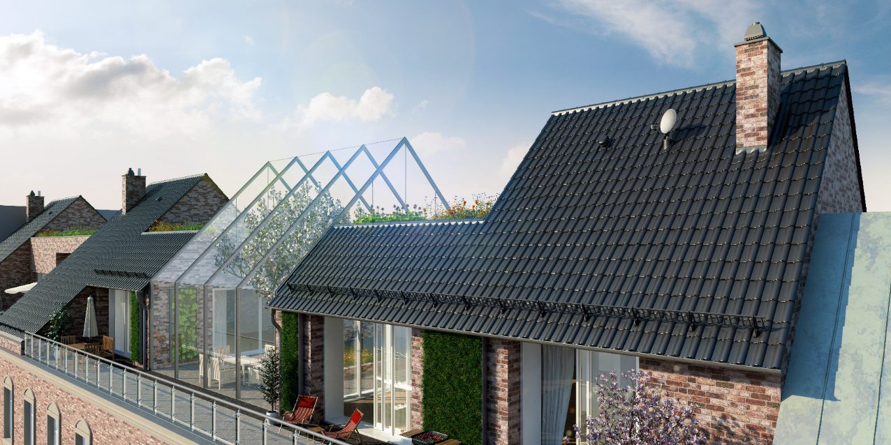 flat roof tile Alegra 15 anthracite with garden on the root top